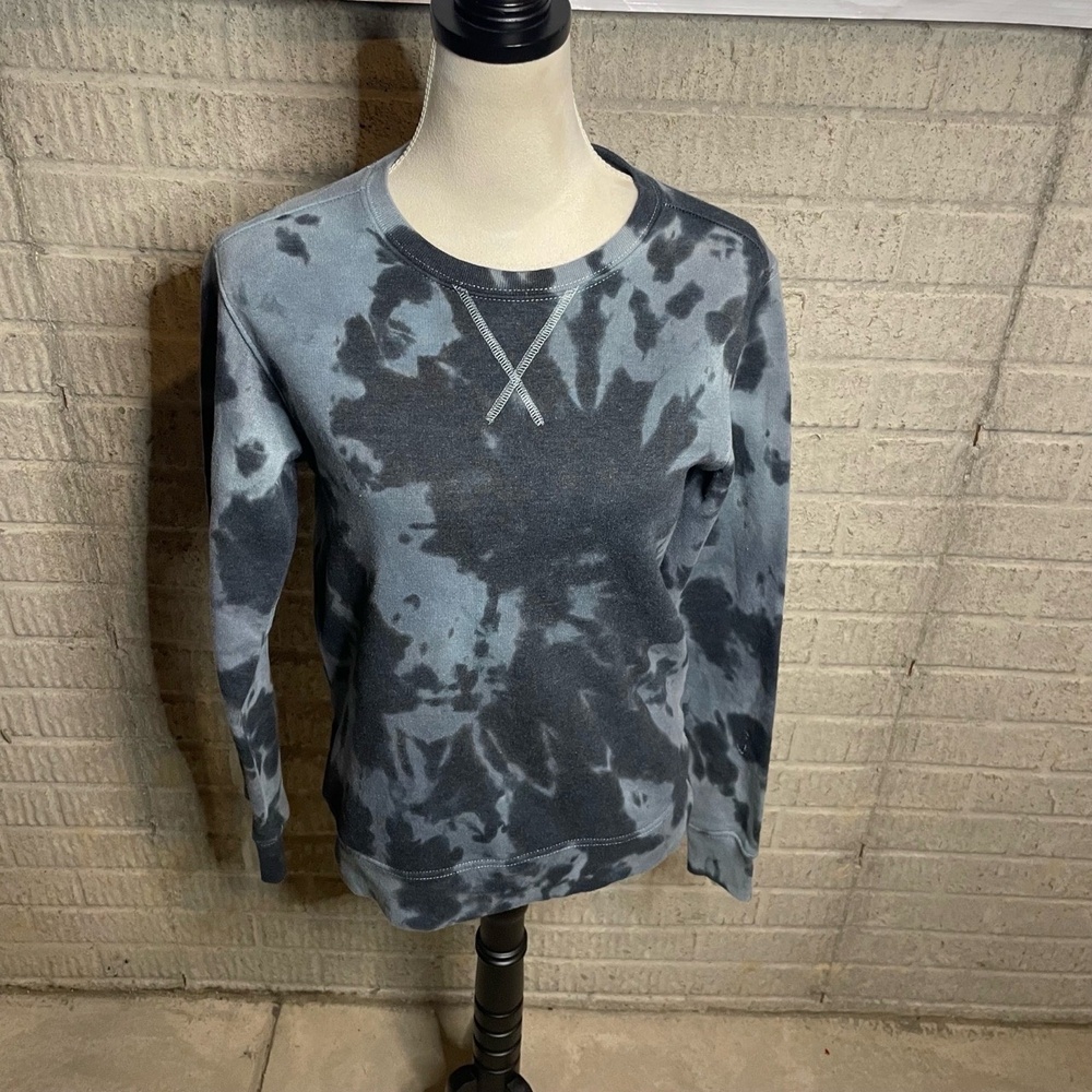 Kait Tyler Grey Black Tie Dye Rescued Reclaimed Fleece Crewneck Sweatshirt Small